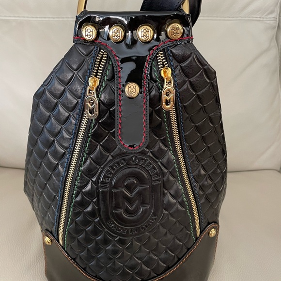 MARINO ORLANDI Italy XL BLACK ShoulderBag/Tote converts to Sling Emboss Leather - Picture 7 of 15